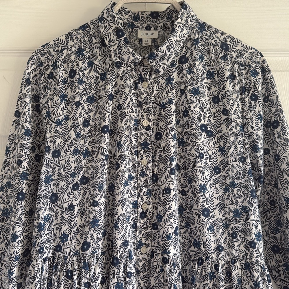 J. Crew Navy and White Floral Long-Sleeve Button Dress - Picture 6 of 16